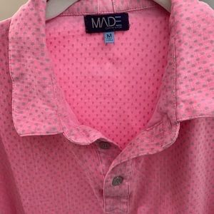 𝅺Men's Short Sleeve Light Pink W/ Grey Dot Polo Shirt - M